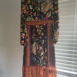 Anthropologie Navy Floral Midi Dress
